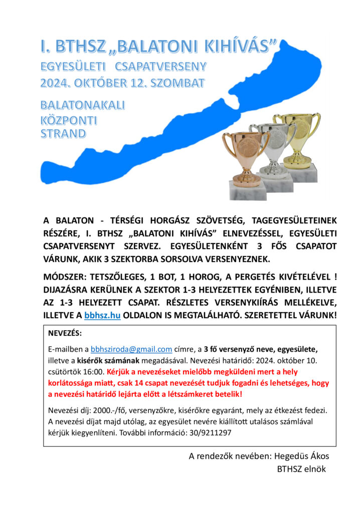 I. BTHSZ BALATONI KIHIVAS EGYESULETI CSAPATVERSENY plakat